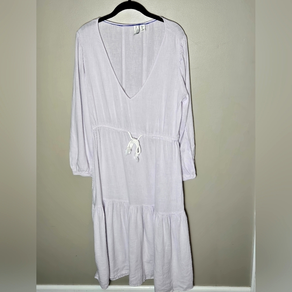 Joie Linen Blend Boho Beachcore Tiered Elevated Basic Midi Dress, Large
